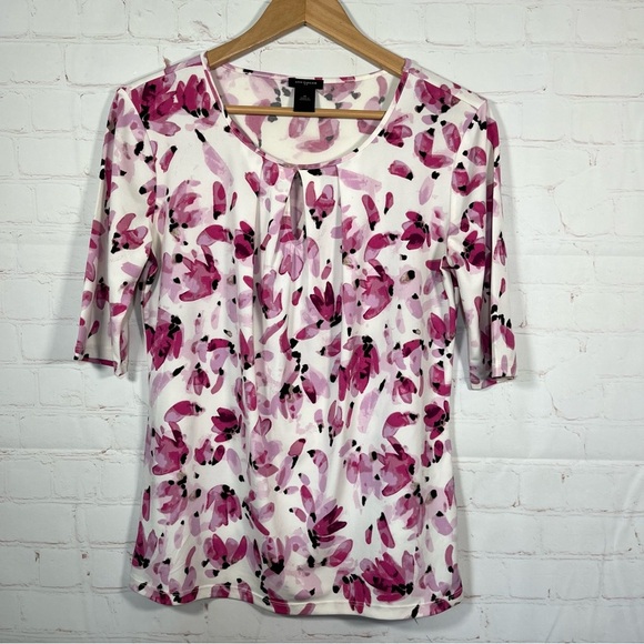 Ann Taylor Floral Keyhole Neckline Blouse Top Womens Size Medium Purple - Picture 1 of 10